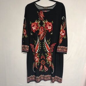 Vintage Jessica Long Sleeved Pullover Dress Size 18, Stretchy, Floral Boho Print